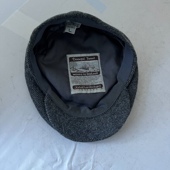 Jonathan Richard Gray Black Herringbone Tweed Wool Cap L - Picture 7 of 10